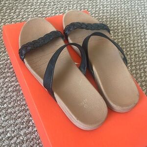 Shade and shore womens braided and band slide sandal black/brown